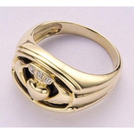 10K Solid Yellow Gold Onxy Men's Claddagh Ring Traditional Irish Ring 